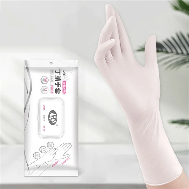 30PCS Nitrile Disposable Cleaning Gloves 12 Inch Thick Extended Durable Rubber Household Gloves Pink Kitchen Dishwashing Gloves