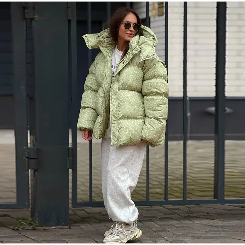 Hooded Stand Collar Fitted Puffer Coat Zip‑Up Oversized 2026 Winter Women Warm Padded Jacket Glam Causal Lady Cotton‑Padded Coat