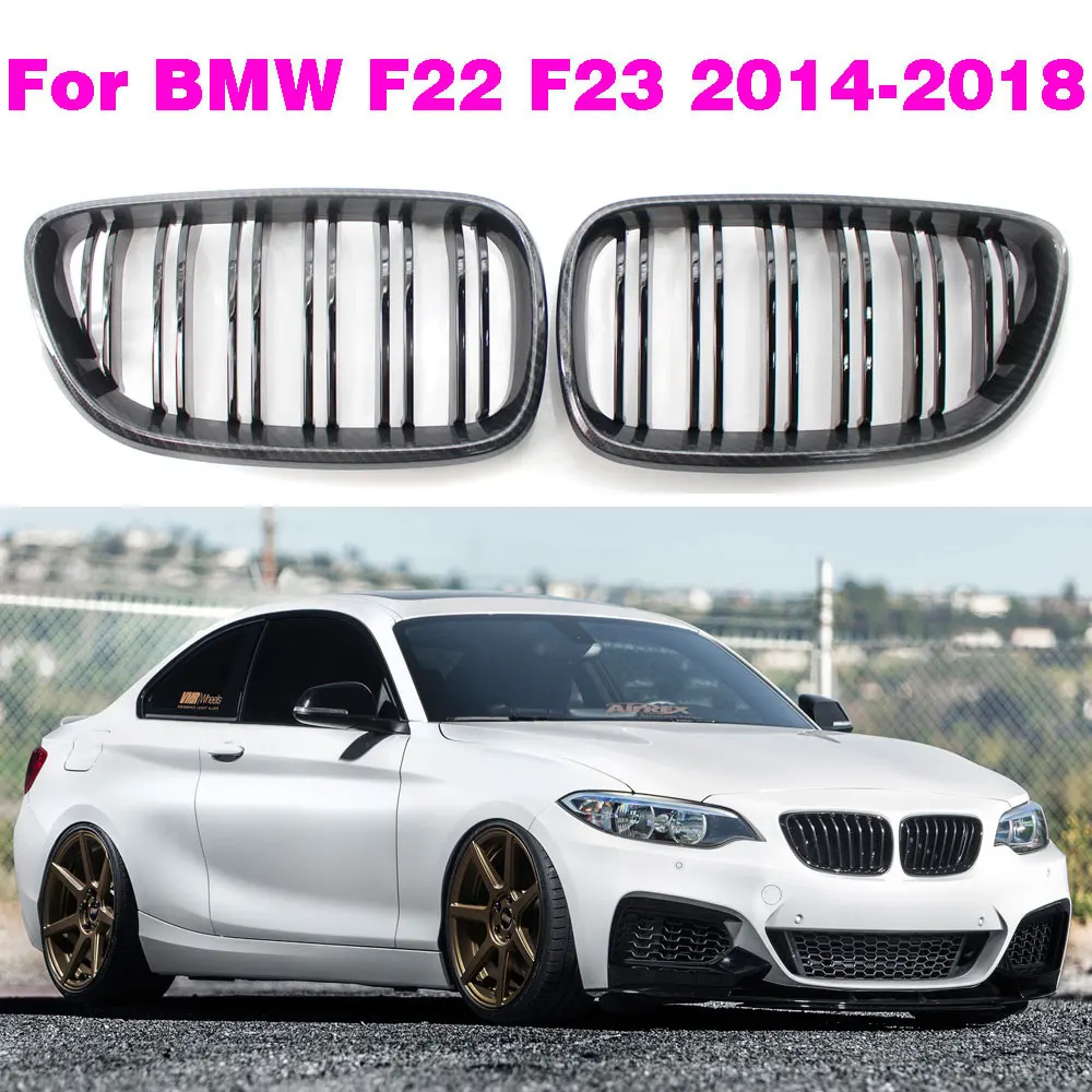 

Carbon Fiber Color Dual Slat Front Hood Kidney Grilles Grill Compatible For BMW F22 F23 M2 2014-2018 For BMW 225i 218i 220i