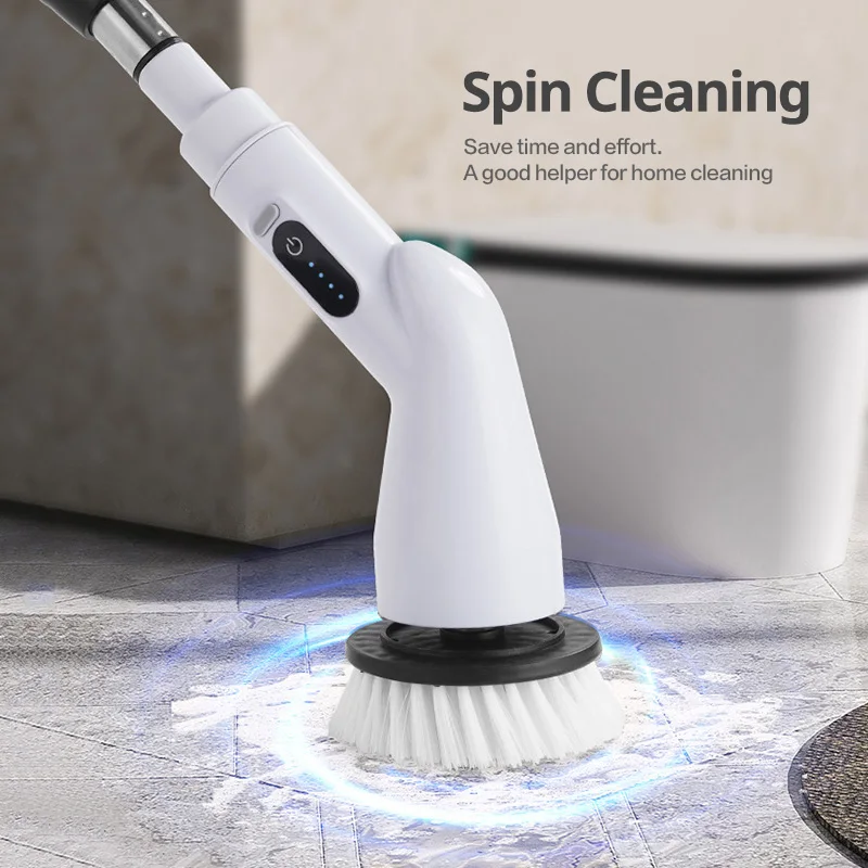 New 8-in-1 LCD Cordless Electric Cleaning Brush with Long Handle, Retractable Bathroom Toilet Floor, Electric Cleaning Brush