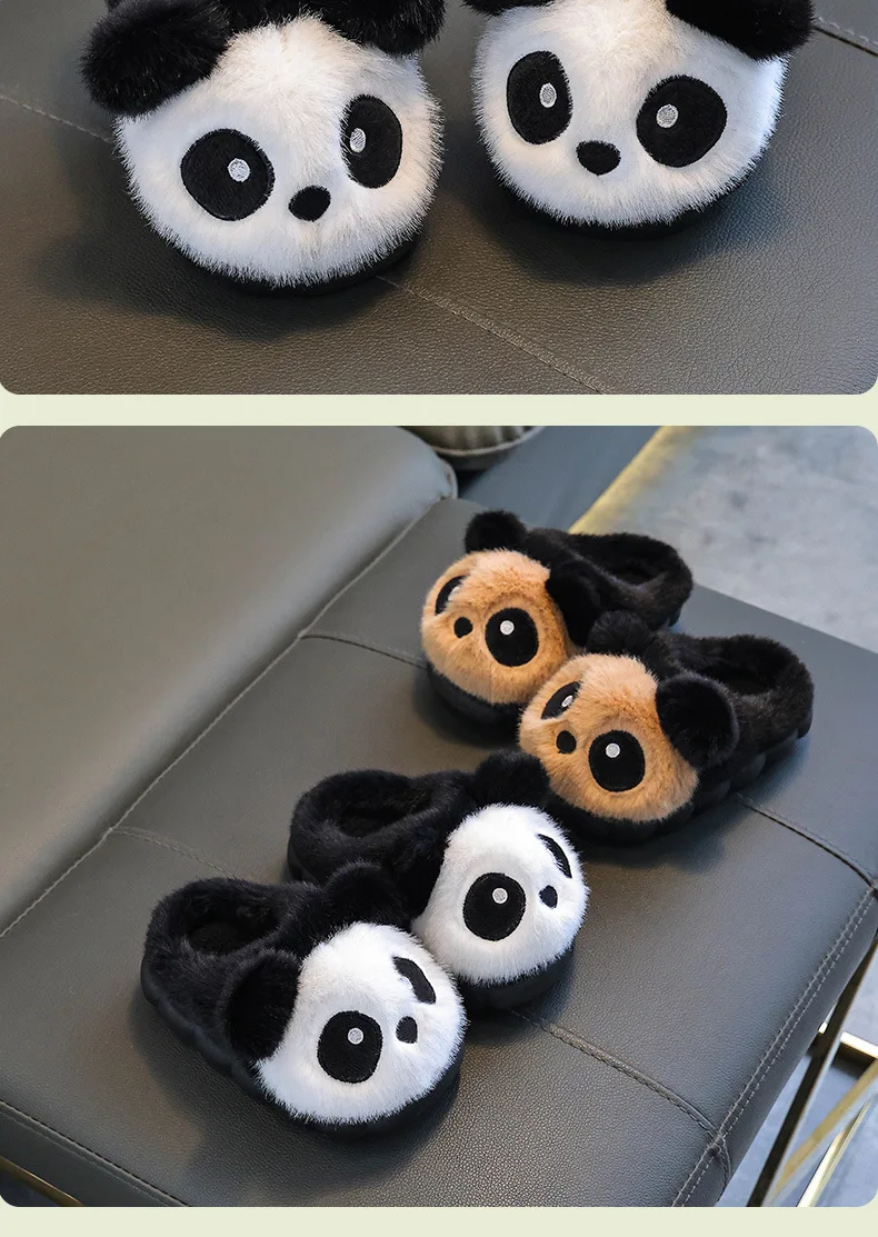 Kinder Hausschuhe Niedlichen Panda Flauschigen Mode Winter Warme Baumwolle Hausschuhe Eltern Kind Indoor Cartoon Plüsch Boden Hause Hausschuhe – Detail 6