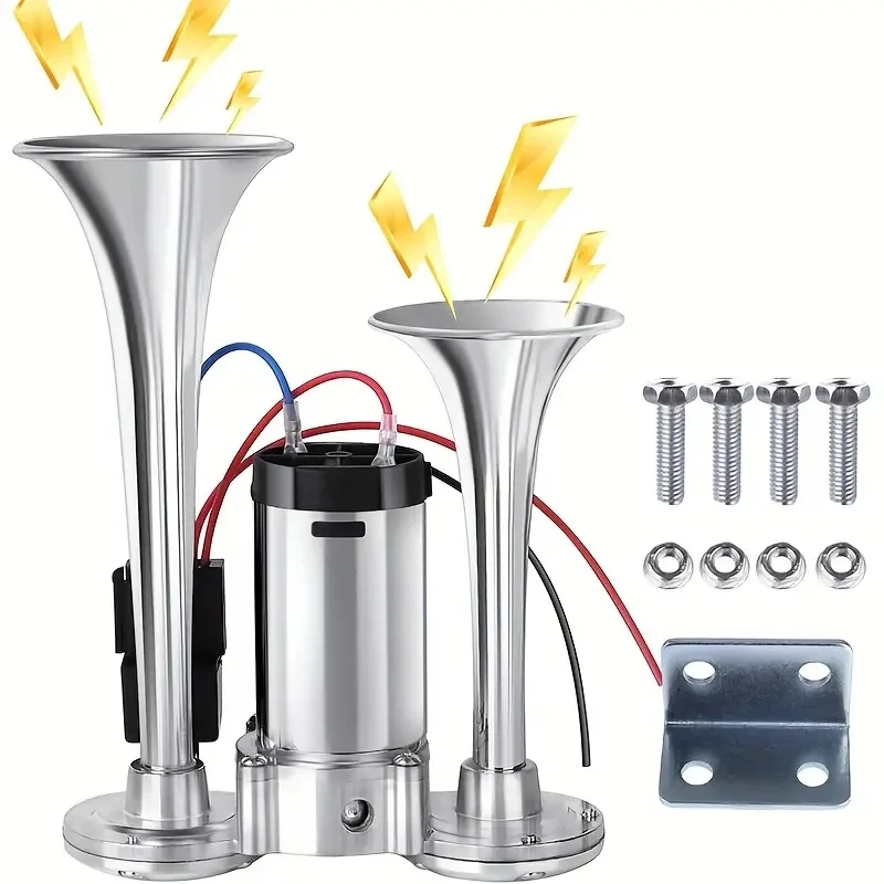 Trombe da 12 V, tromba d'aria per camion a tromba singola in zinco cromato con compressore per qualsiasi veicolo da 12 V, camion, treni, barche, auto