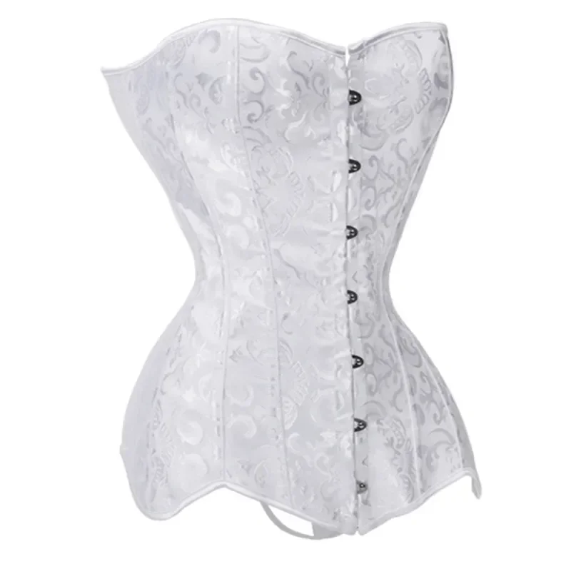 Women Hourglass Longline Overbust Corset Top Steel Boned Long Torso Bustier Vintage Jacquard Steampunk Corselet