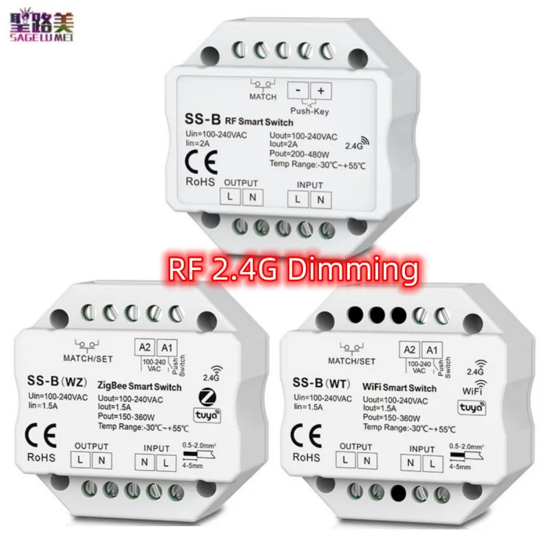 SS-B(WZ) 1CH*1.5A ZigBee/RF Push Switch SS-B(WT) WiFi/RF Push Switch Tuya App SS-B 1.5A RF+Push Switch AC100-240V Smart switch