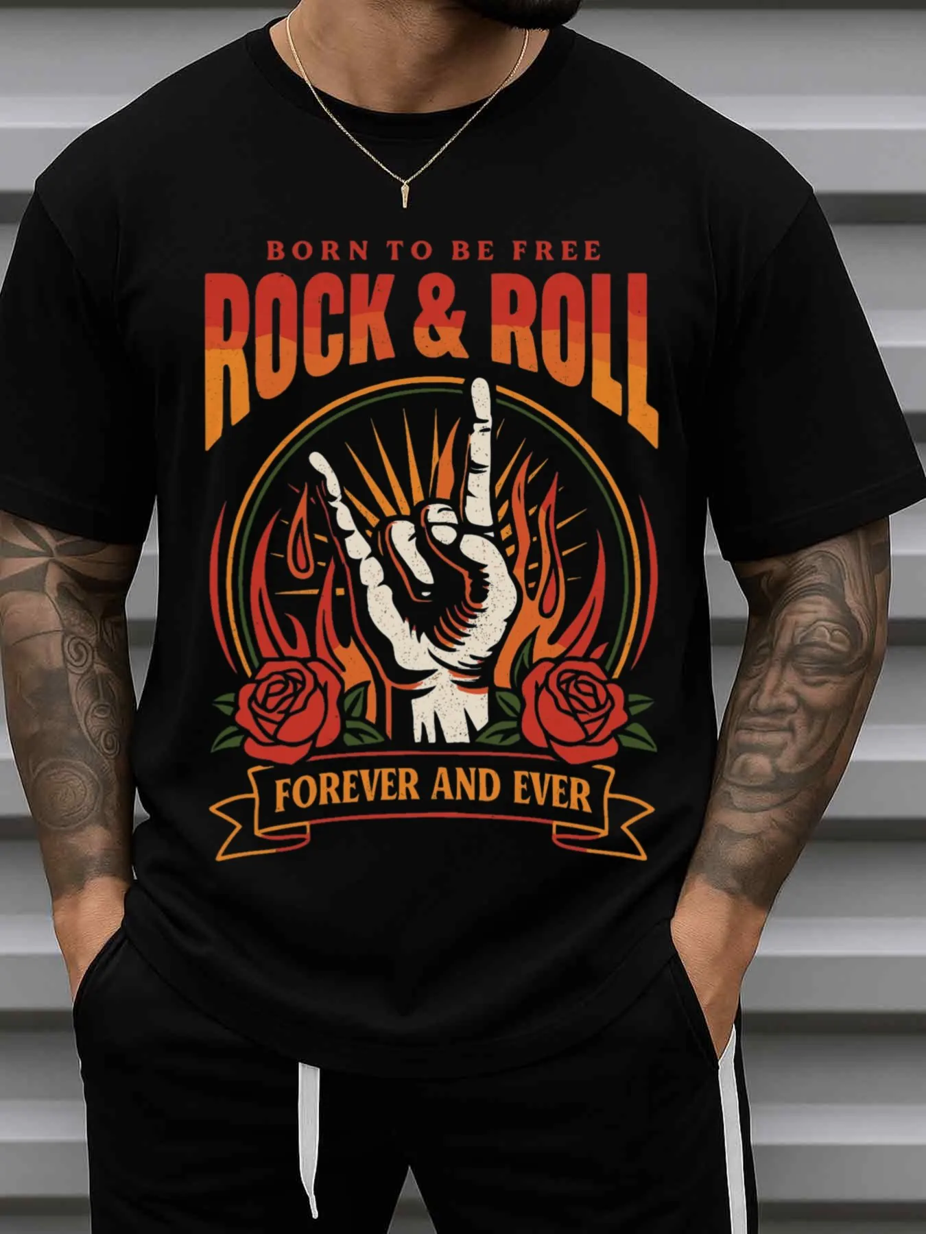 Men's Rock and Roll Forever Y2K Graphic T-Shirt - Oversized Vintage Rock T-Shirt with 