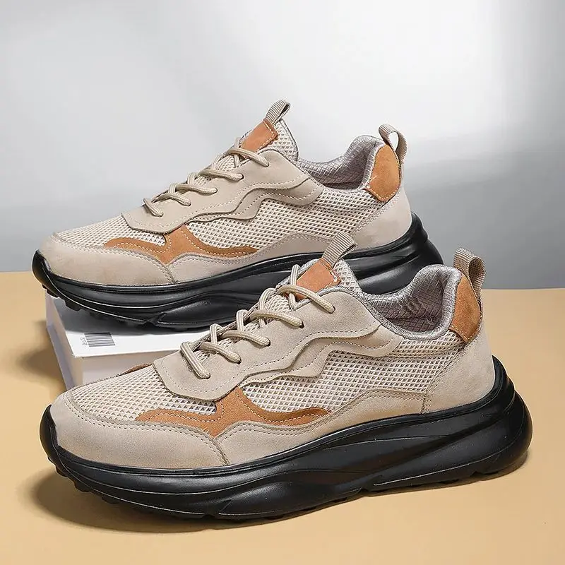 

Casual and Versatile Fashion Thick-soled Men's Shoes Outdoor Summer Breathable Cowhide Thick-soled Sports and Casual Mesh Shoes