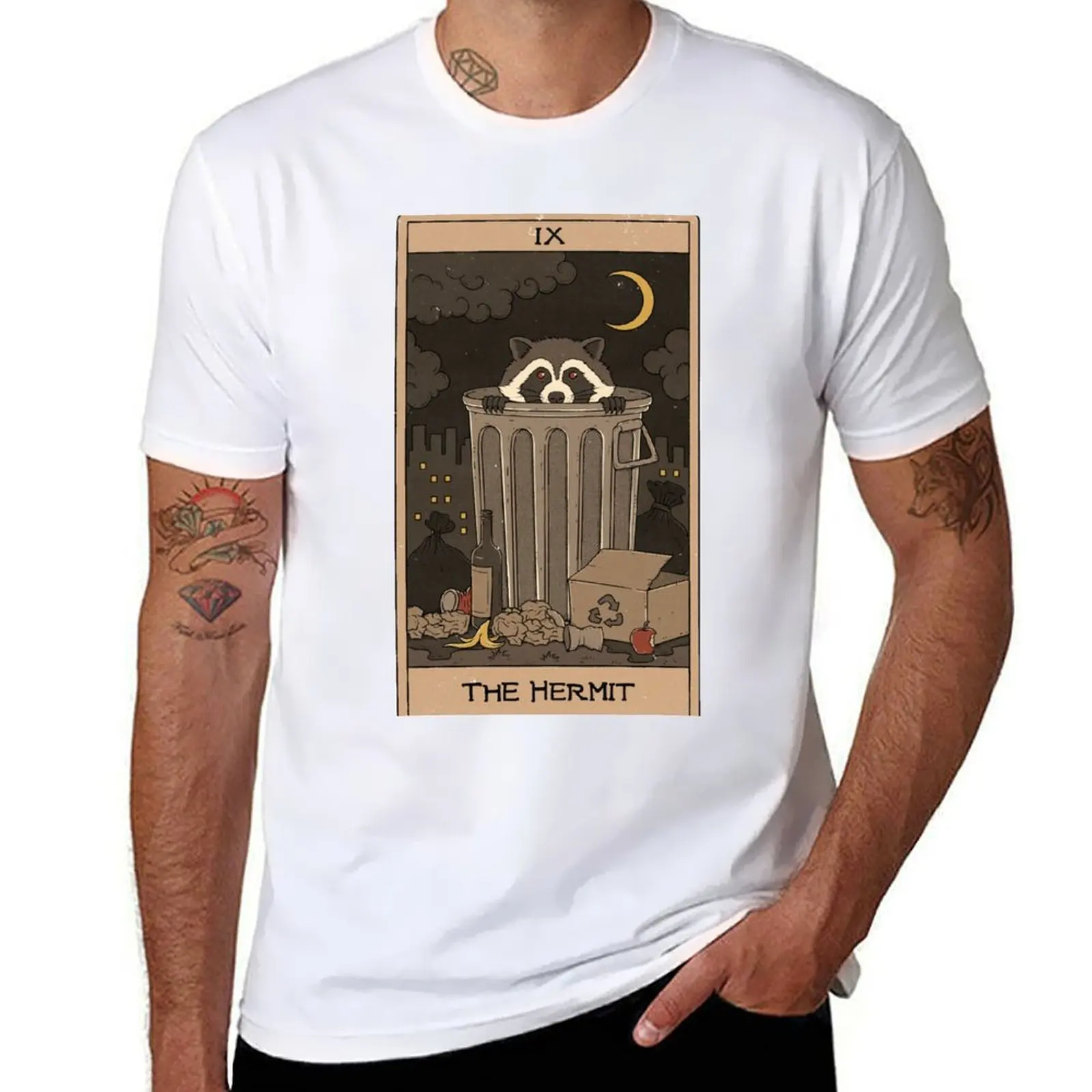 

The Hermit - Raccoons Tarot T-Shirt rapper graphic tees cotton graphic tees mens champion t shirts