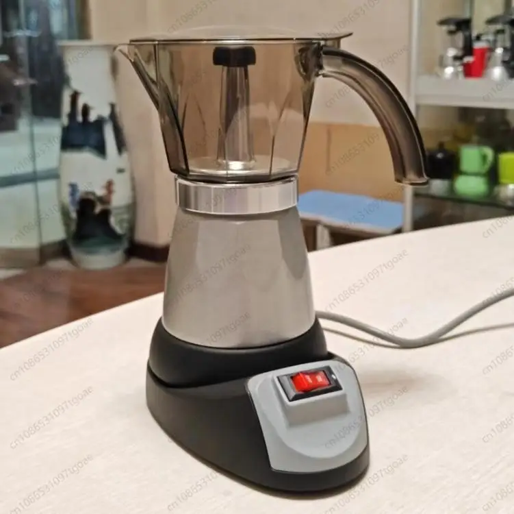 220V EU Electric Moka Coffee Pot Aluminum Visible Design Espresso Maker Portable Coffee Machine for Household Office Use