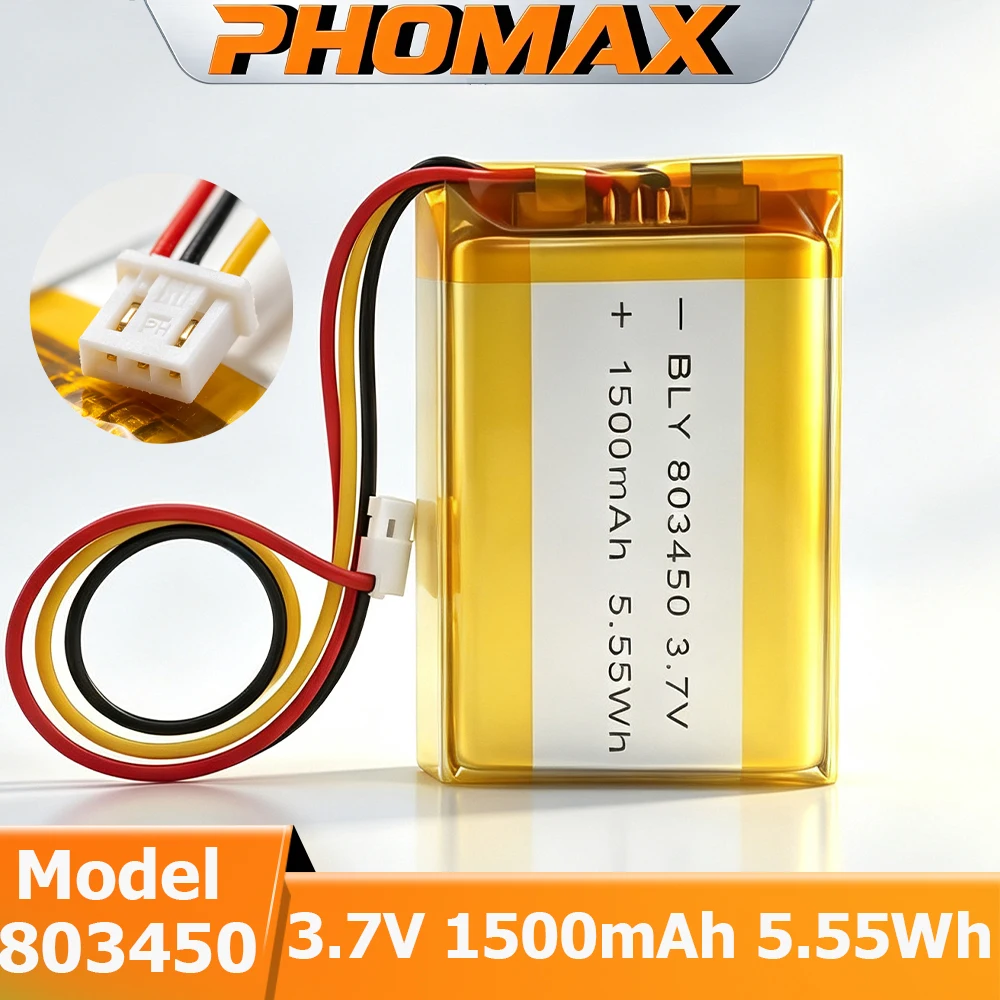 PHOMAX 3,7 V 1500 mAh Li-Polymer-LiPo-Akku mit PH 1,25 mm 3-Pin-Anschluss für MP3, DVD, PAD, Kamera, GPS, Laptop 803450