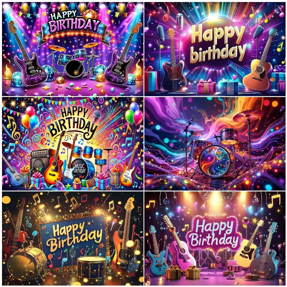 

Music Guitar Drum Theme Party Decoration Birthday Background Rock Music Dance Note Band Stage Backdrop Banner Photography Props