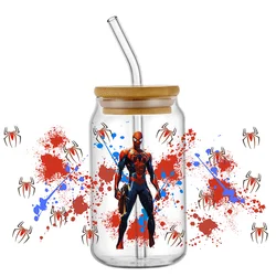 Miniso Spiderman różne naklejki UV DTF na 16 uncji Libbey szklany kubek może samochodziki w stylu kreskówki naklejka transferowa niestandardowe etykiety Logo DIY