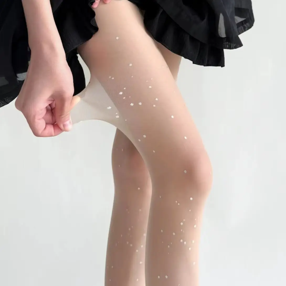 Blingbling Pantyhose Sexy Translucent Sequins Star Silver Print Stockings Party Slim Thin Leggings Simple Stockings Tights