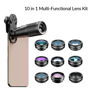APEXEL New Updated 22X Telephoto Zoom Lens 10 in 1 Fisheye Lens Wide Angle Macro Lens +…