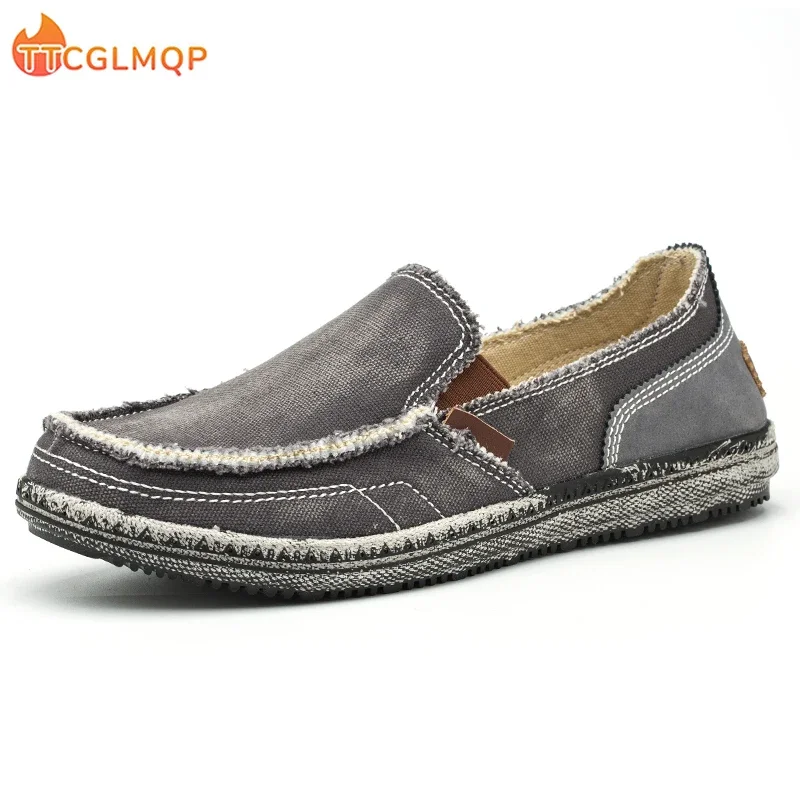 2023 Summer New Men\'s Canvas Boat Shoes Fashion Casual Flat Non Slip Deck Shoes Outdoor Convertible Slip On Loafer Big Size 47