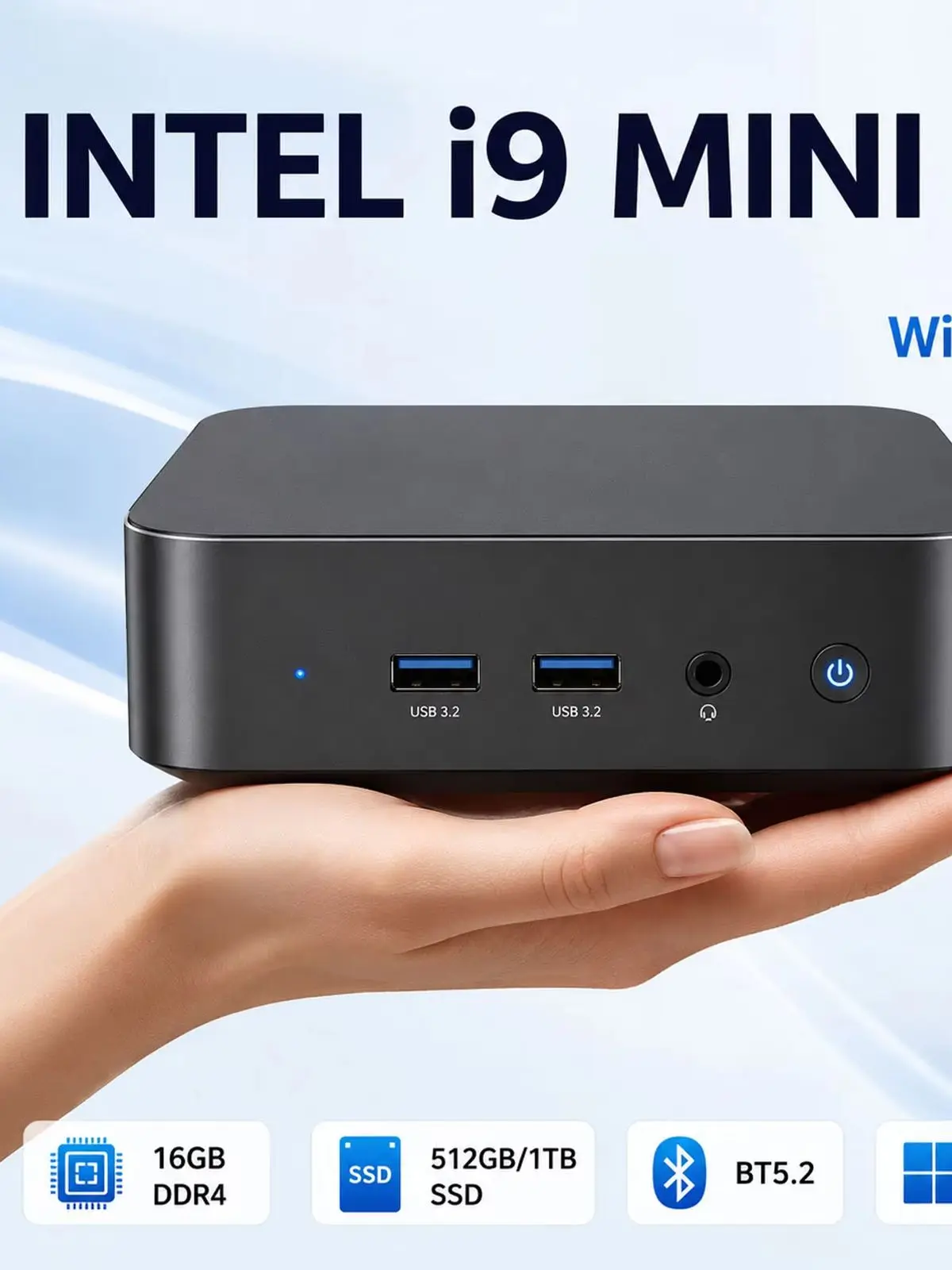 MINI-PC Windows 11, Intel Core I9-10980HK/Intel N150, 16GB RAM, 1TB SSD, Wi-Fi 6, Bluetooth 5.2, MINI-PC für Büro und Studium