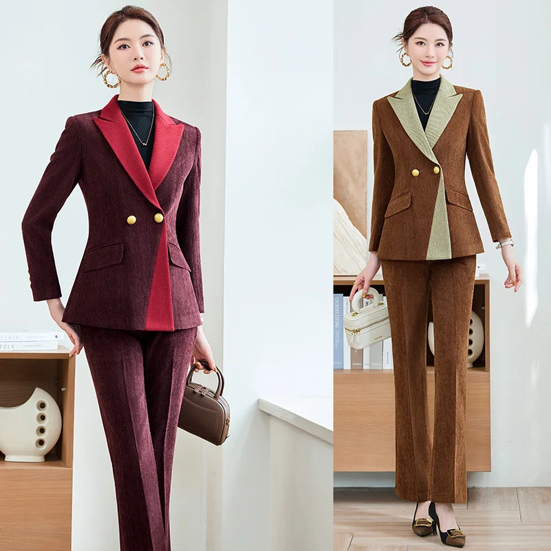 

Women's Red Patchwork Design Thickened Blazer Professional Suit Fashionable High-end Workwear