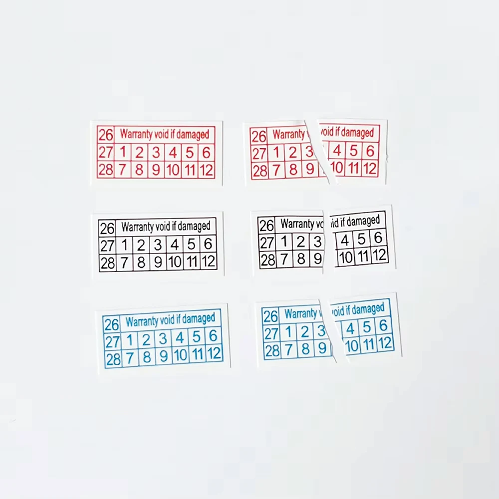 200pcs new 26/27/28 year Red Blue Black rectangular fragile label 16X8mm product seal warranty Tear invalid sticker