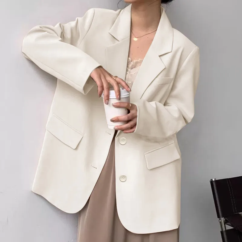 Formal Loose Casual Blazer Office Lady Long Sleeve White Elegant Business Suit Coat Korean Classic Luxury Oversized 70kg Outwear