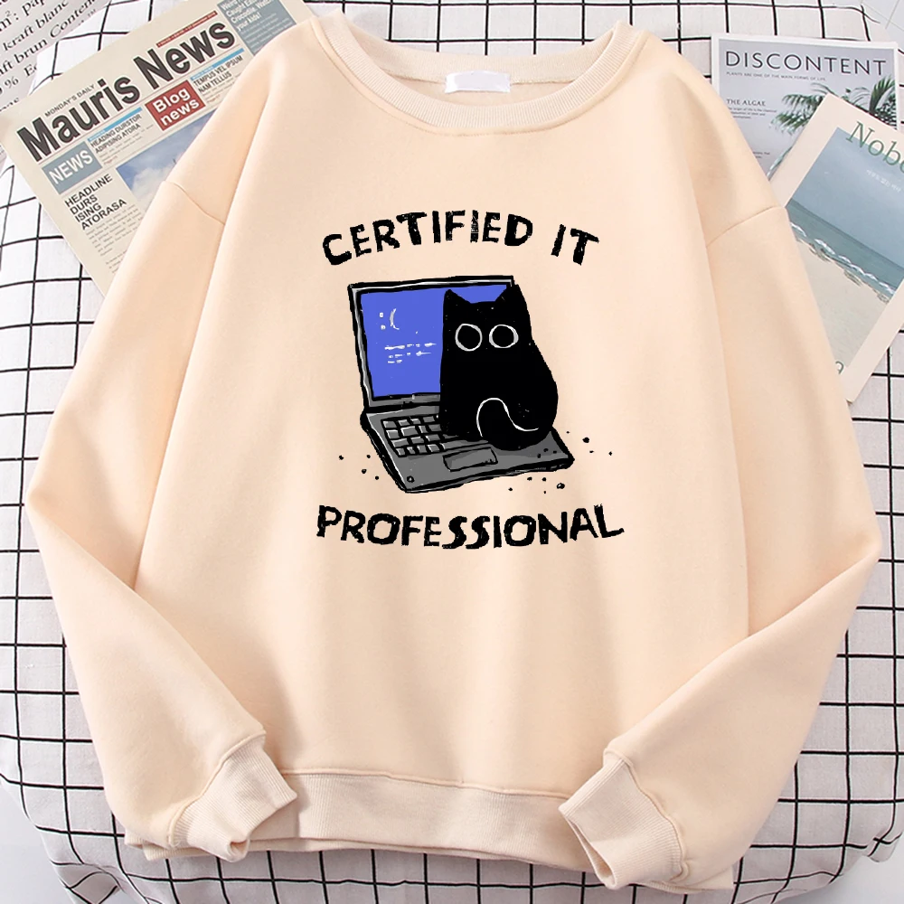 Certified It Professional Print Sweatshirt Women Street Crewneck Pullover Fleece All-Match Sportswear Hipster Autumn Top