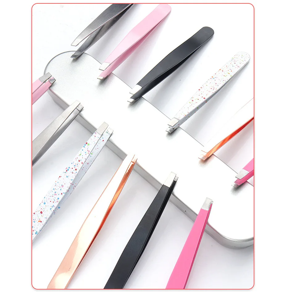 1pcs Eyebrow Tweezer Colorful Hair Beauty Fine Hairs Puller Stainless Steel Slanted Eye Brow Clips Removal Makeup Tools