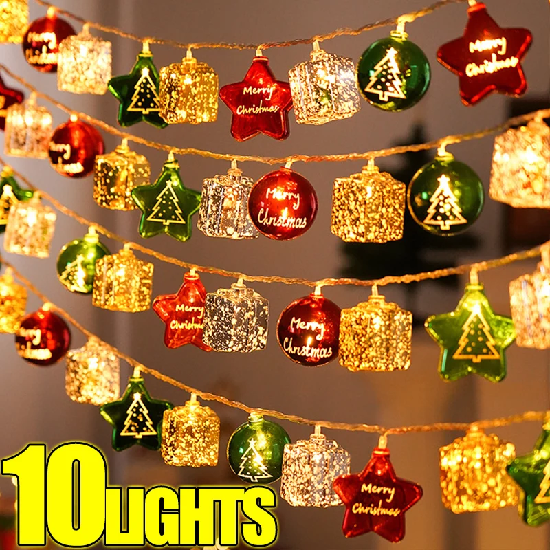 

10Lights Christmas Balls Stars Lights Strings Garland Decorative Lamp String Battery-operated Xmas Tree New Year Home Decoration