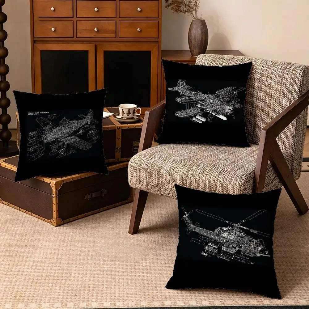 Art-Air Vehicle PatentS Cushion Cover Soft Velvet Cushion Cover Set 4Pcs 50x50 45x45 Zipper Pillowcase for Home Decor