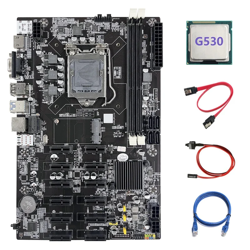 

B75 12 PCIE ETH Mining Motherboard LGA1155 Motherboard+G530 CPU+SATA Cable+RJ45 Network Cable+Switch Cable