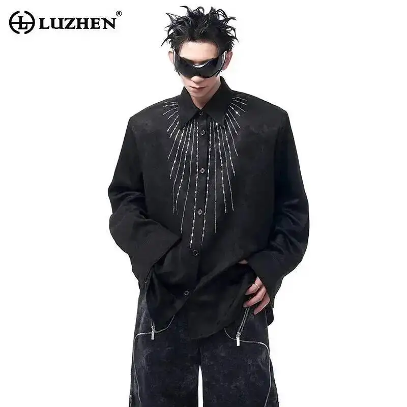 LUZHEN Sleeve 2026 New Sequin Patchwork Stripe Pattern Long Shirts Men's Fashion Luxury Elegant Temperament Handsome Tops JY7551