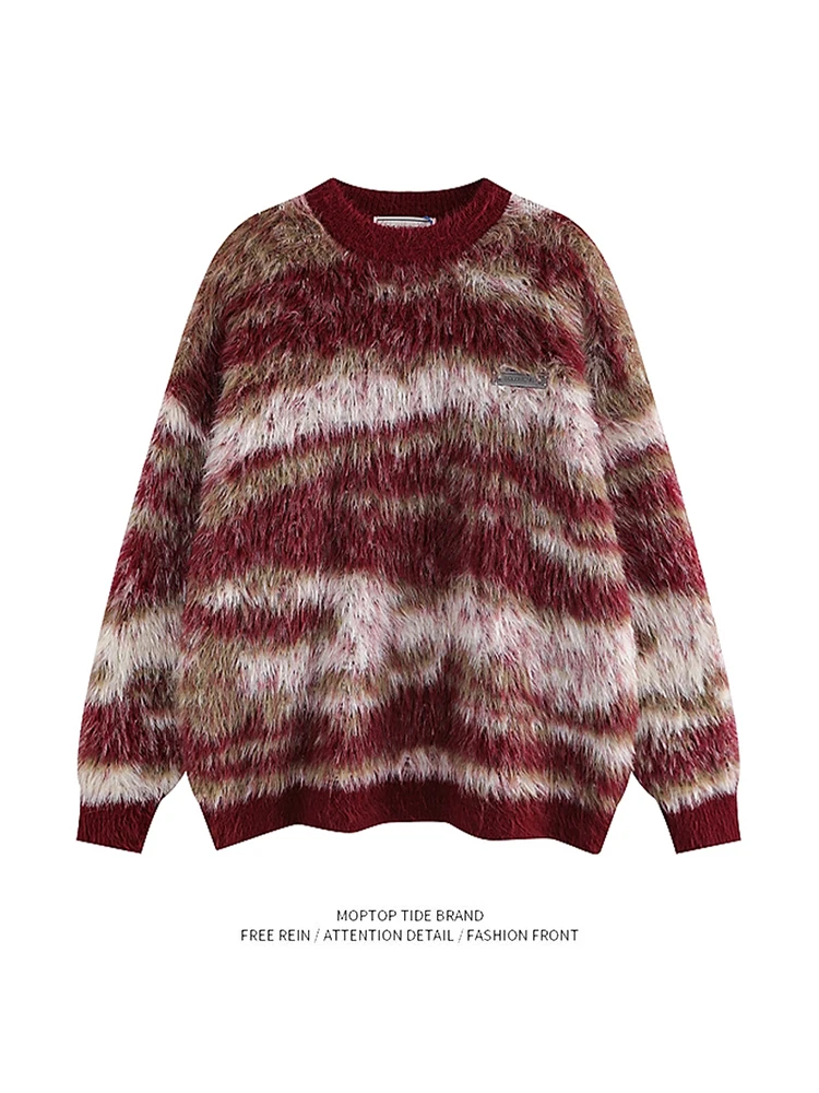 

Мужской винтажный вязаный свитер с круглым вырезом из мягкой плотной ткани для осени и зимы, свободный крой, унисекс, повседневный, с длинным рукавом