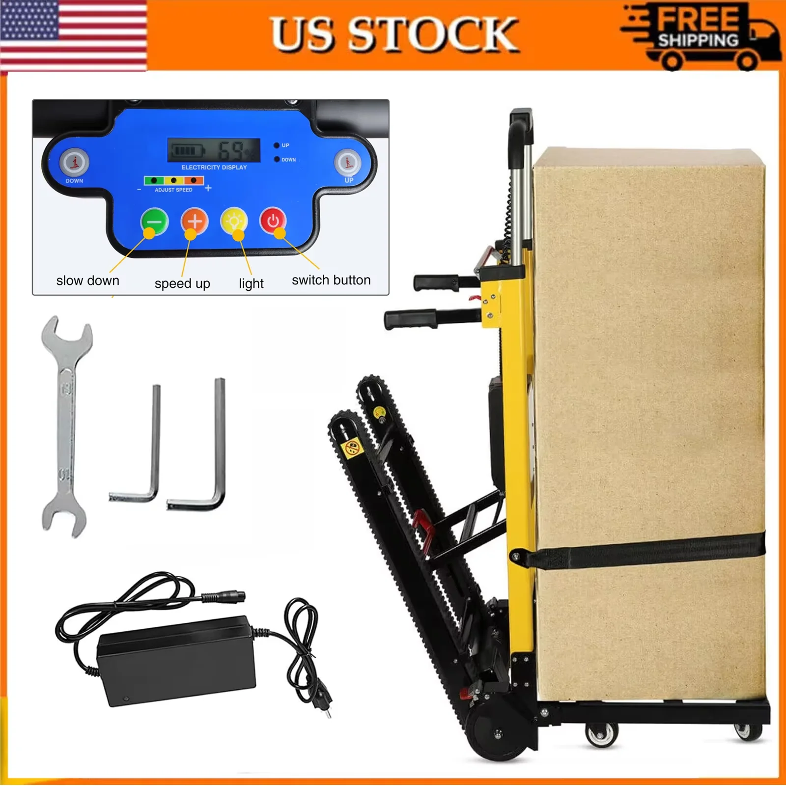 

Electric Stair Climbing Dolly with 3 Adjustable Speeds and 440lbs Max Load Capacity, Folding Stair Climbing Dolly Rubber Tracks