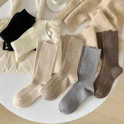 Retro Women Socks Japanese Style Autumn New Solid Color Warm Home Simple Crew Socks Girls Breathable Casual Striped Loose Socks