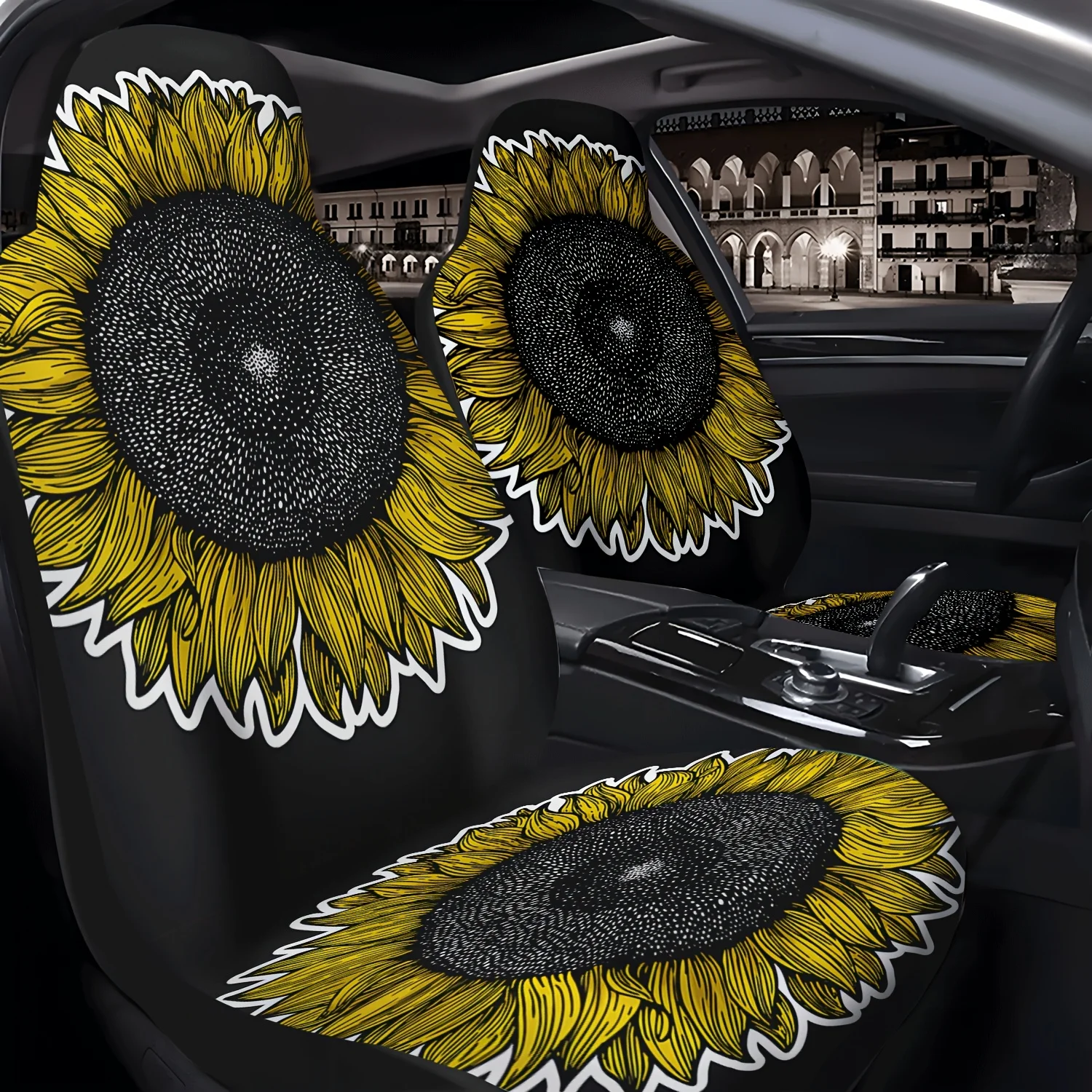 2pcs Sunflower Pattern Car Seat Covers, Cute Car Interior Seat Accessories Front Seat Protectors For Cars, Trucks, Vans, SUVs, S