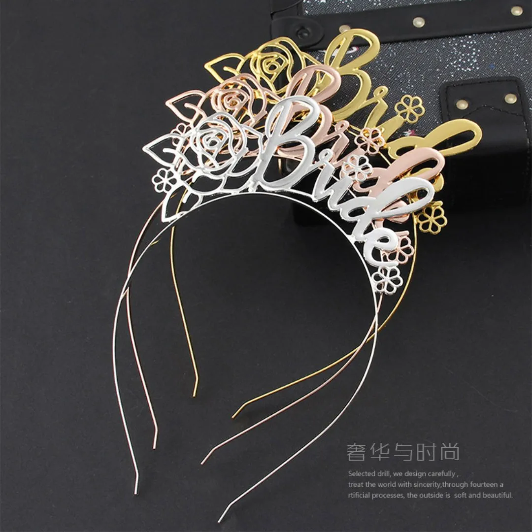 New Rose Bride Letter Headband European American Wedding Flower Children's Headwear Metal Crown Headband Bride Crown Hairband