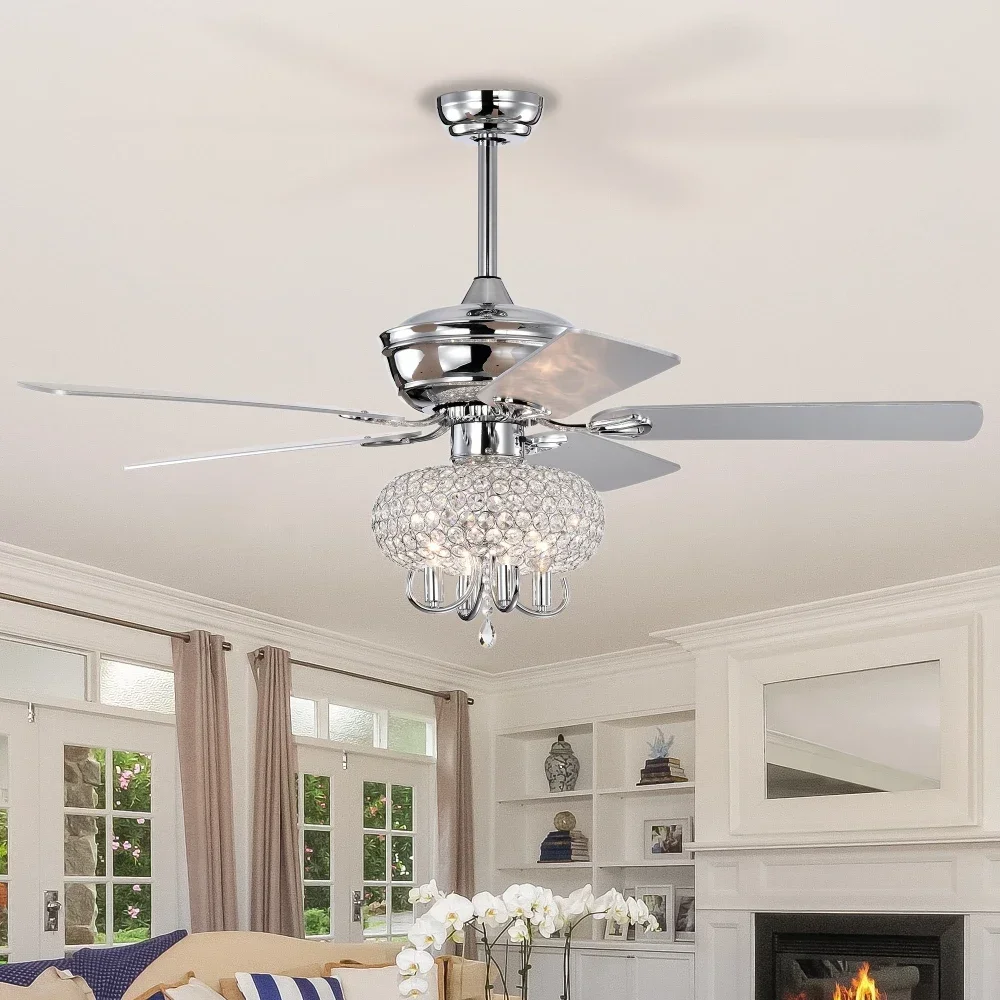 52 Inch Ceiling Fan with Lights Fandelier Chandelier Reversible Blades 3 Wind Speeds Remote Control for Living Dining Room