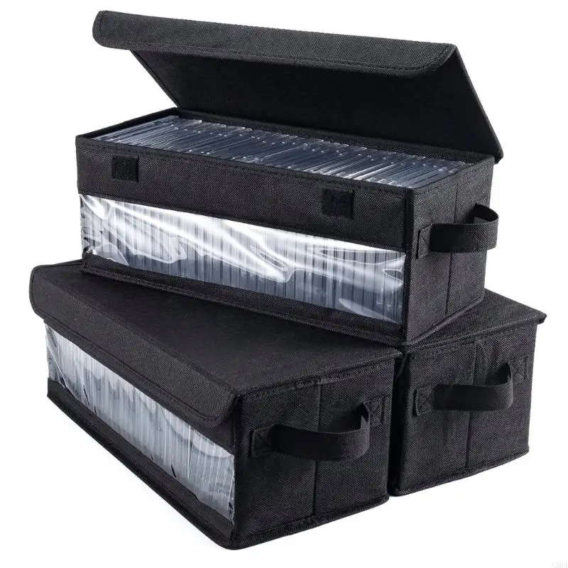 Portable Fabric Storage Box With Cover And Carry Handle Stores 30 disks Space Saving Design For Home And Office 