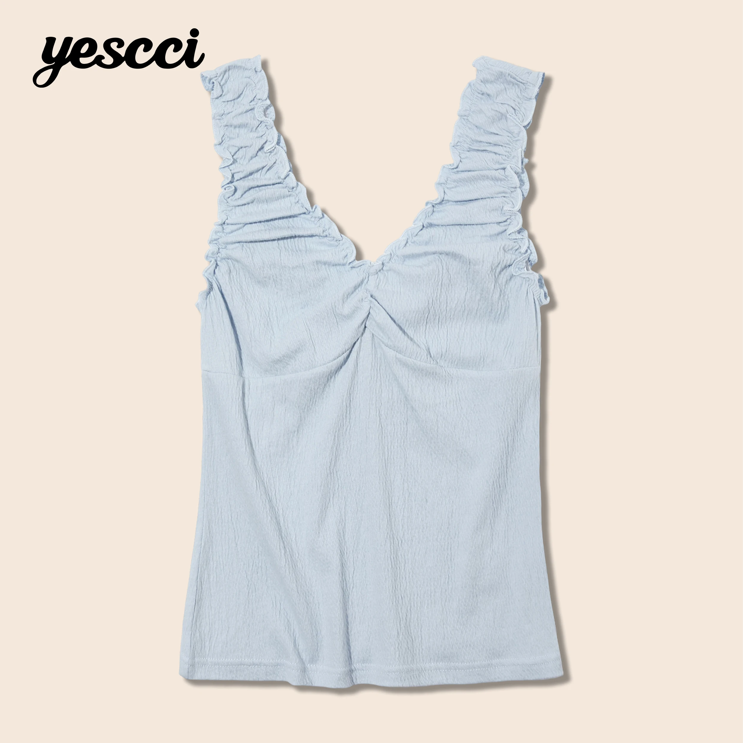 YESCCI V-Neck Sleeveless Shirt 2026 Summer New Ruched Adjustable Drawstring Tie Cami Top Slim Casual Lightweight Cami S56427099