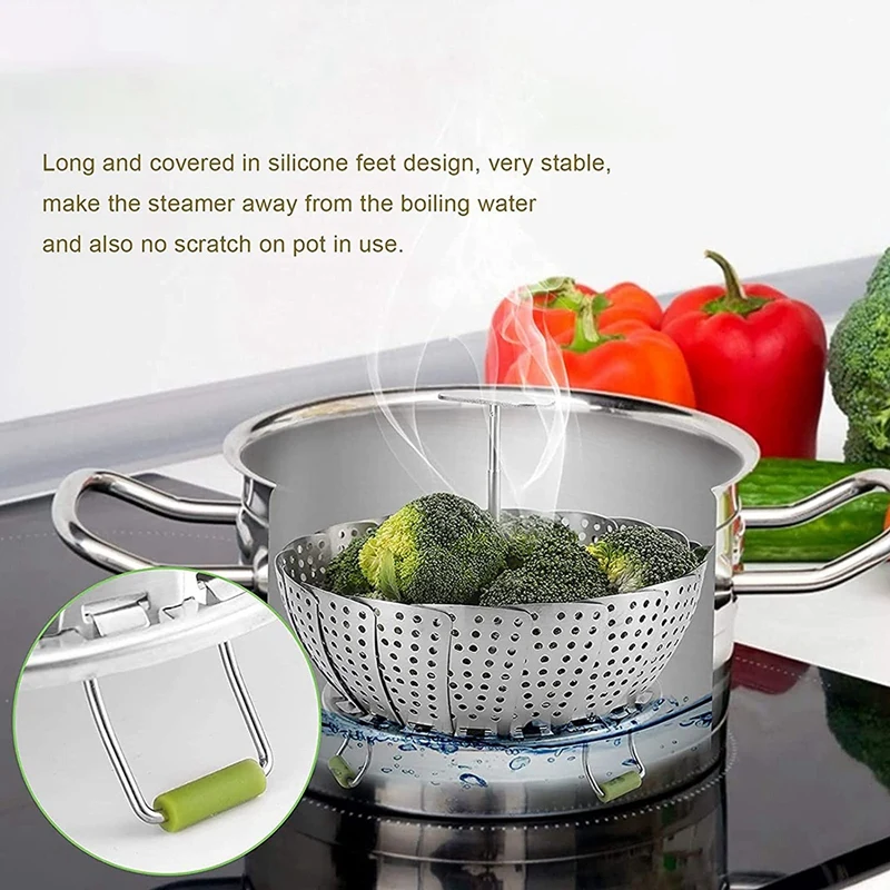 Stainless Steel Folding Vegetable Steamer Basket,Insert For Cooking Food,Expandable To Fit Various Size Pot