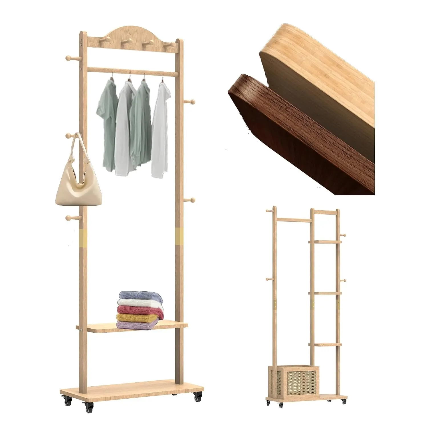 Wooden Coat Rack Heavy Duty Entryway Bedroom Retail Laundry Classroom Clothes Storage Space-Saving Multiple Color, Customized