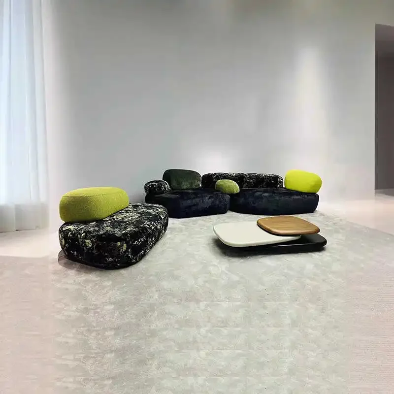 

Minimalist fabric special-shaped living room large apartment module combination designer personalized creative pebble sofa