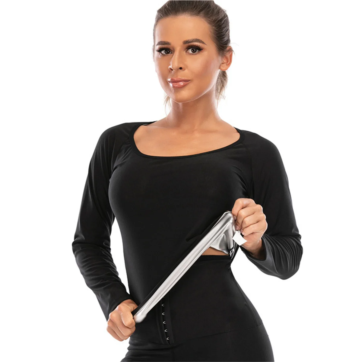 1pc Women Sauna Suit Fitness Exercise Sauna Sweat Suit Long Sleeve Sauna Top Sweat  for Women image 4