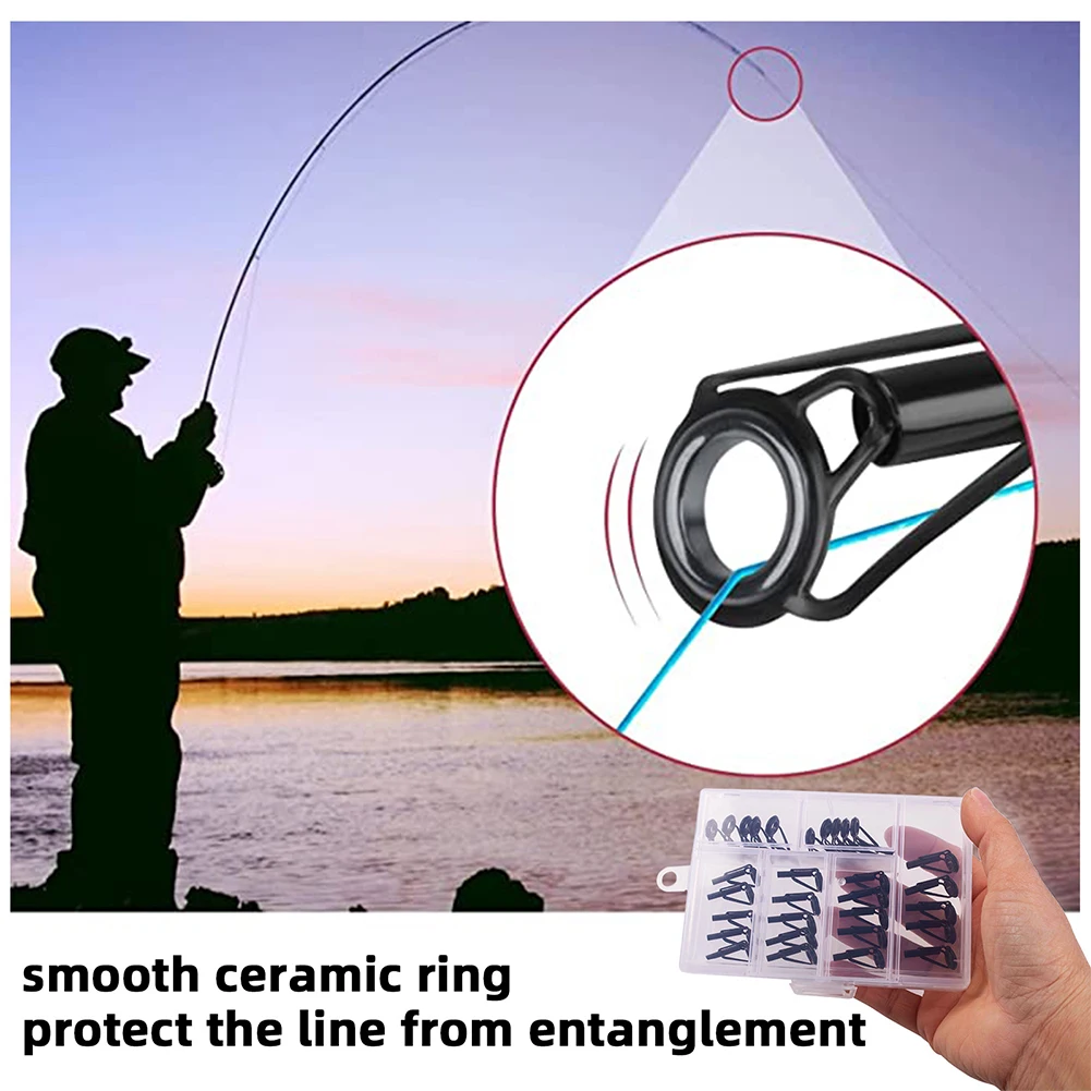 80PCS/ 35PCS Guide Ring Fishing Pole Tip Repair Kit Ceramic + Stainless Steel Fishing Rod Eyes Repair Guides Fishing Rod Rings