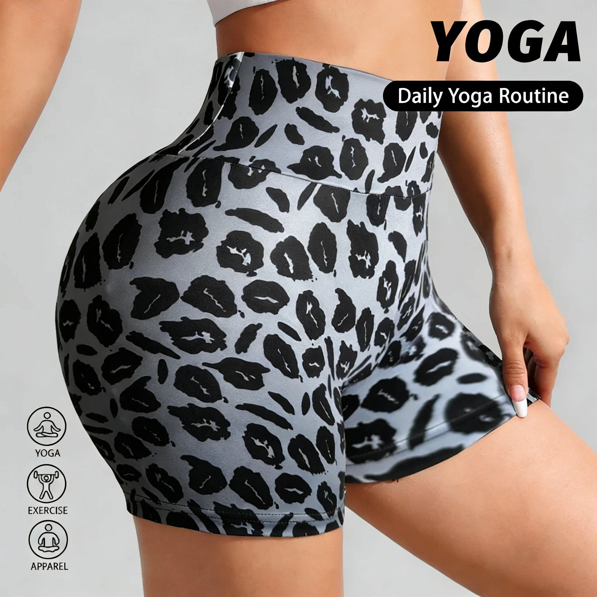 Summer Leopard Print Leggings Shorts for Women High Waist Stretchy Yoga Shorts Casual Workout Breathable Running Cycling Shorts