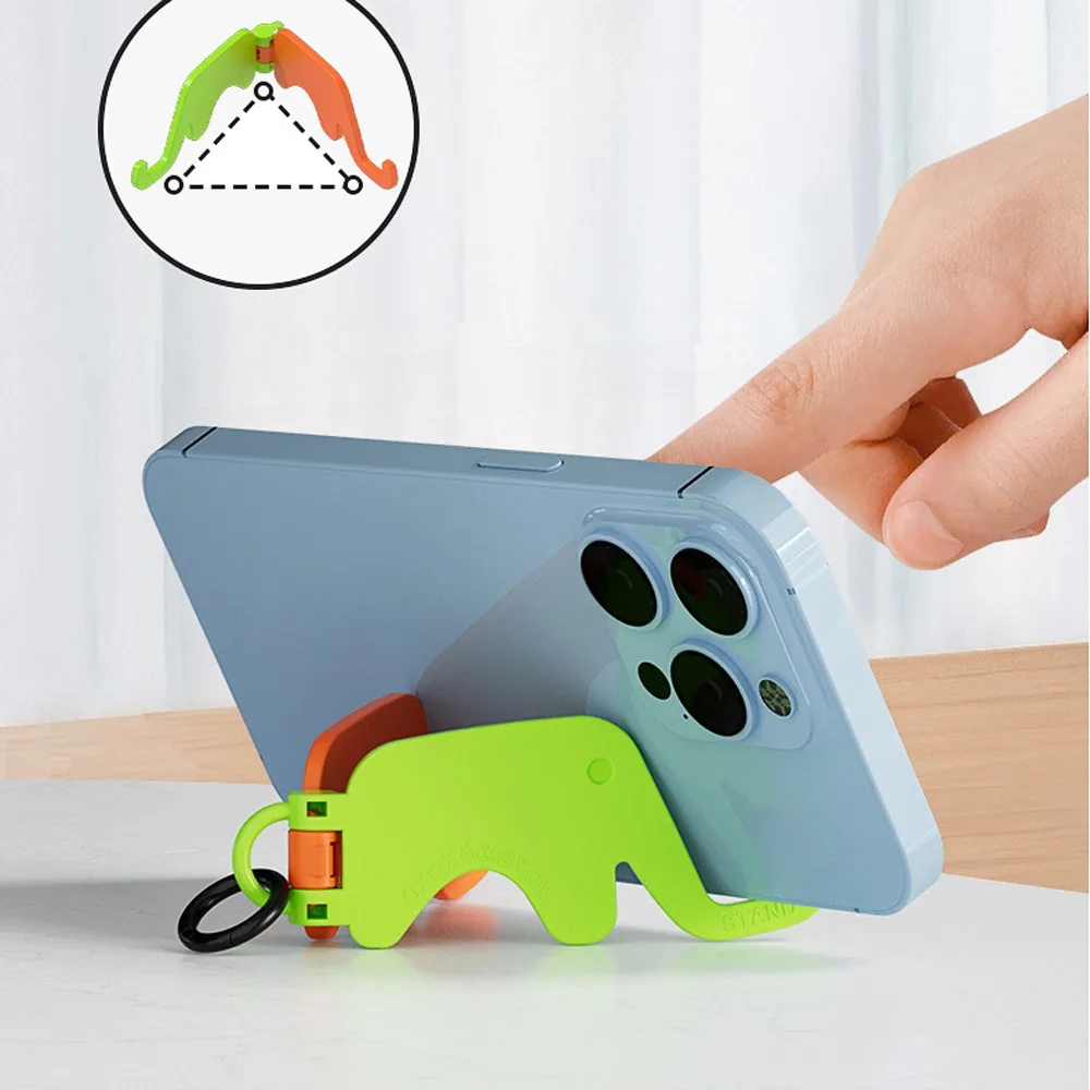 Elephant Shape Mobile Phone Stand with Keychain Portable Mobile Phone Holder Cartoon Creative Cell Phone Bracket Key Ring Gift