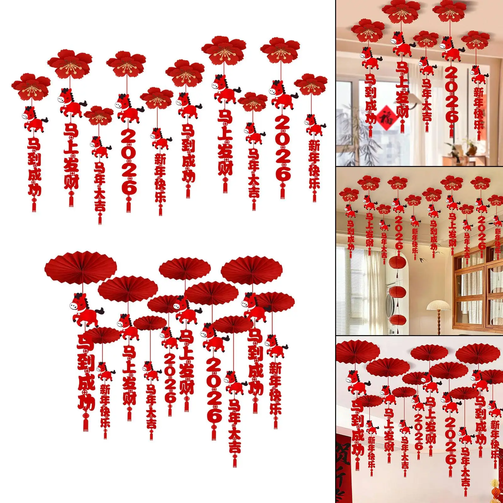 

10x Chinese New Year Ceiling Decoration 2026 Spring Festival Decor Hanging Ornament for Party
