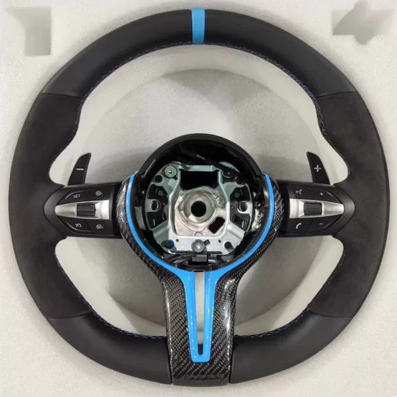 Suede Leather Perforated Flat Steering Wheel For BMW E90 E87 E70 E84 F10 F06 F20 F30 F15 F25 F23 F48 Button Fat Sport Upgrade view 3