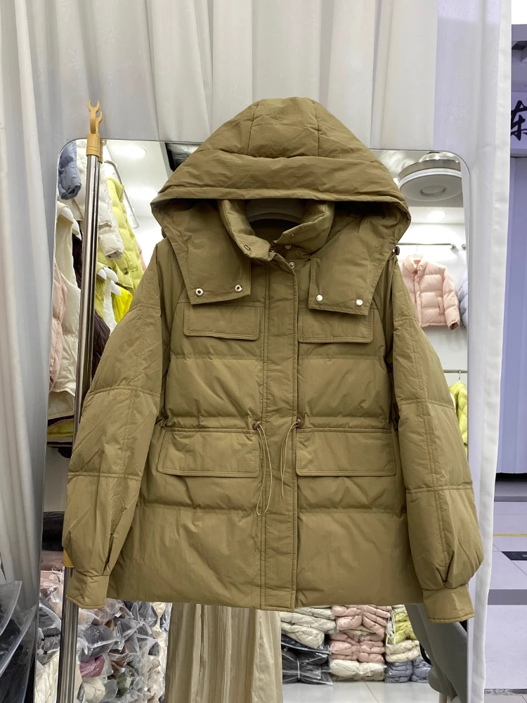 Hooded Down Jacket For Women Autumn Winter 2025 New Fashion Long Sleeve Loose Coats Casual Thicken Warm Solid Parkas Outwear