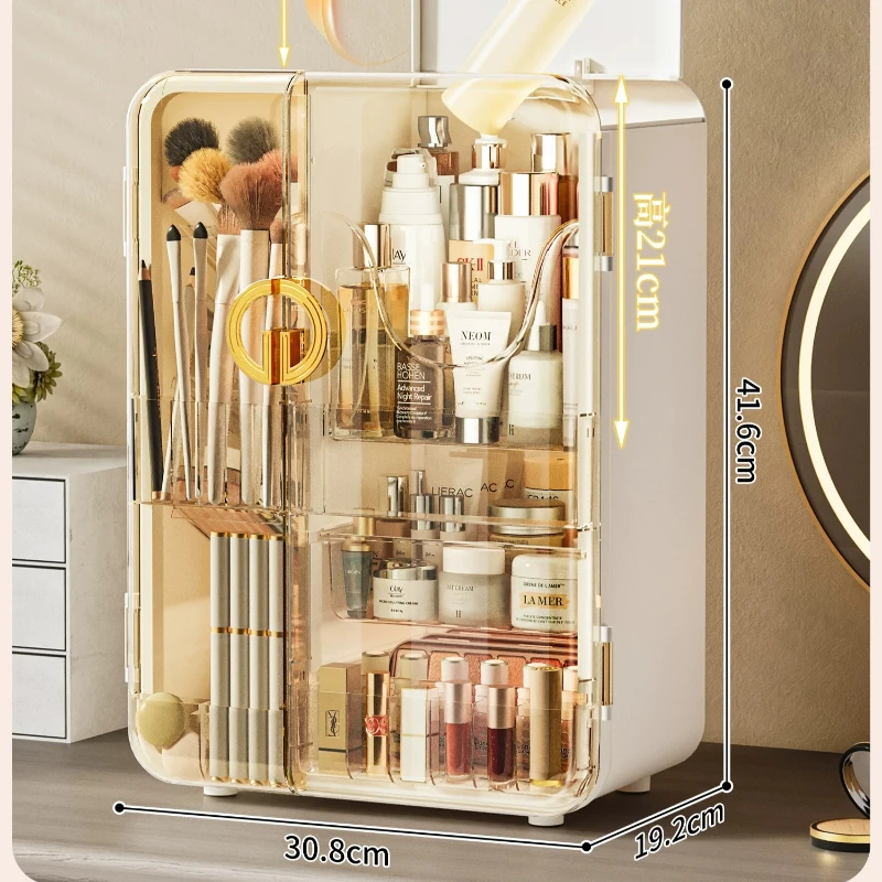 High-end Transparent Lidded Desktop Cosmetic Storage Box, Drawer Makeup Brush Holder Dresser Table Multifunctional Organizer