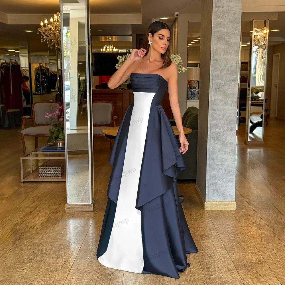 

Contrast Color Formal Evening Gowns Strapless A-Line Satin Prom Dresses Lace Up Back vestidos para festas luxuosas Customized