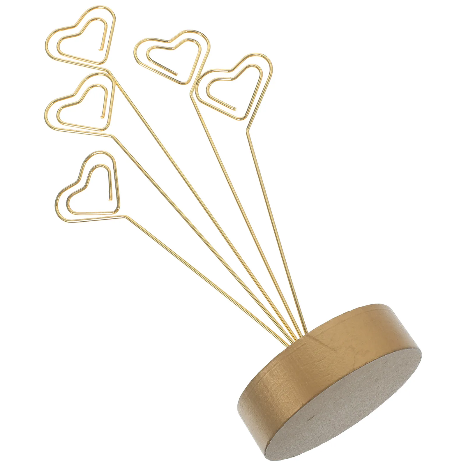 Golden Heart-Shaped Card Tree Holder 5-Branch Photo Clip Stand Round Base Desktop Display for Valentines Party Wedding Office