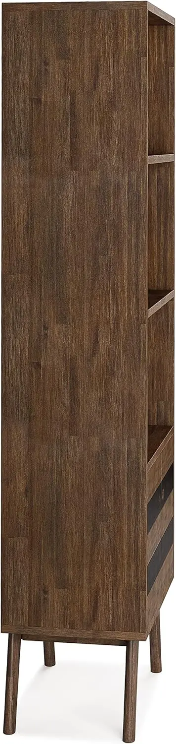 Estante contemporânea de 22 polegadas de largura com armazenamento em marrom rústico natural envelhecido, para Livi